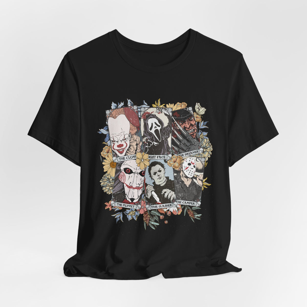 Horror Icons Collage Tee — Vintage Slasher Movie Graphic T-Shirt