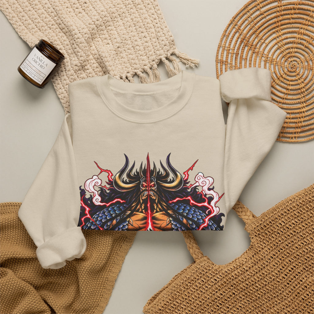 Samurai Demon Mask Crewneck Sweatshirt — Japanese Tattoo Style Graphic