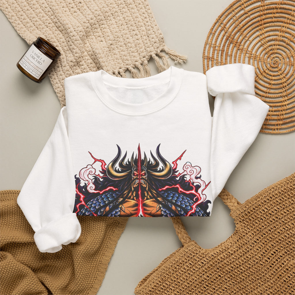 Samurai Demon Mask Crewneck Sweatshirt — Japanese Tattoo Style Graphic