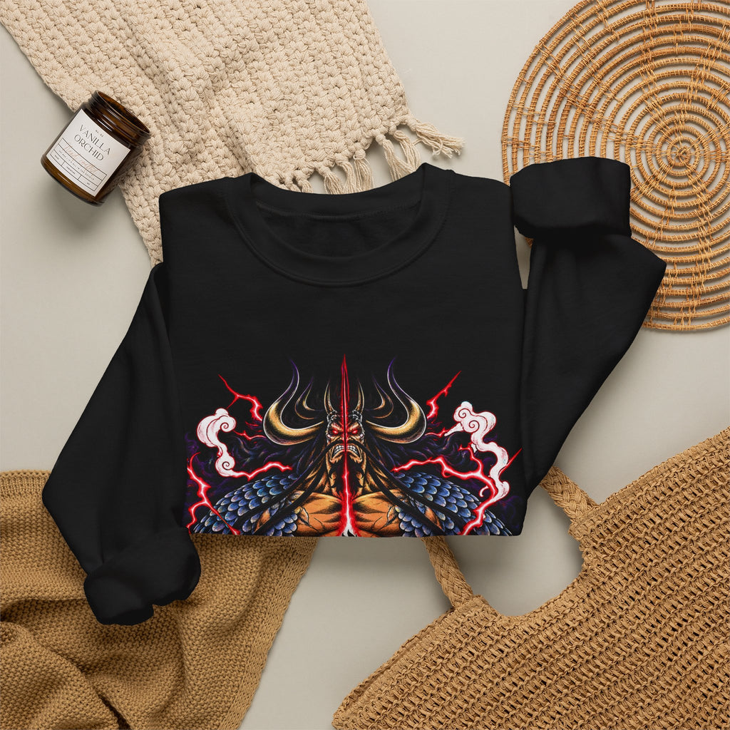 Samurai Demon Mask Crewneck Sweatshirt — Japanese Tattoo Style Graphic