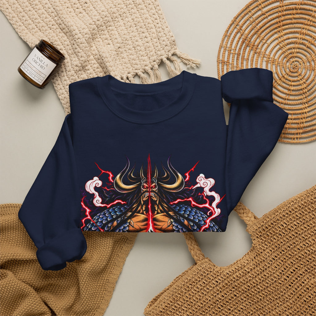 Samurai Demon Mask Crewneck Sweatshirt — Japanese Tattoo Style Graphic
