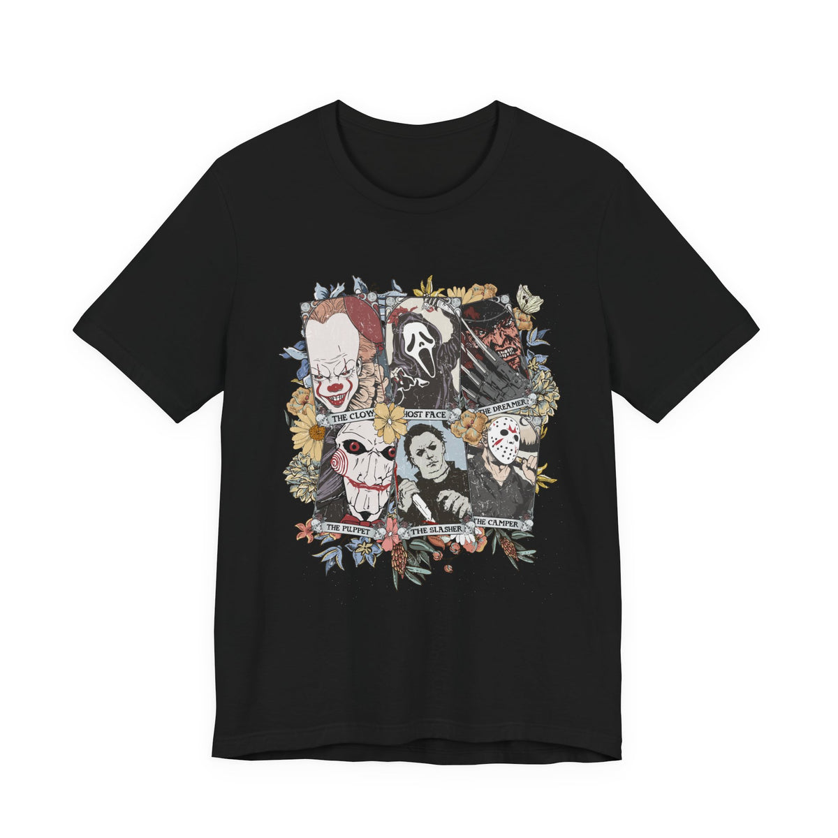 Horror Icons Collage Tee — Vintage Slasher Movie Graphic T-Shirt