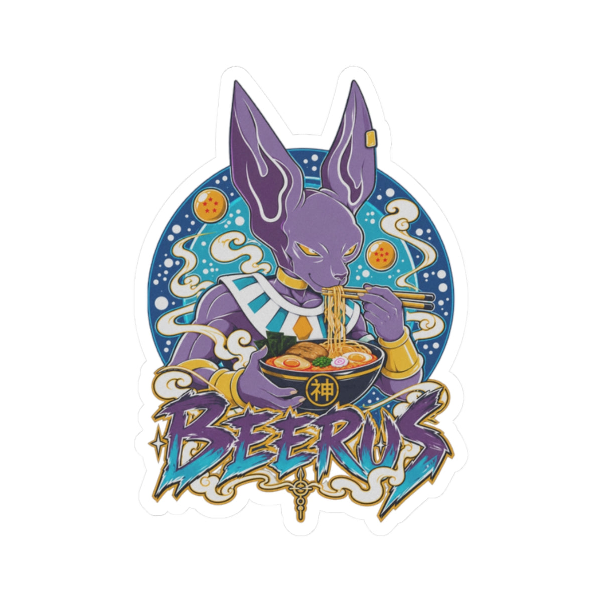 Beerus & Ramen Sticker | Kiss-Cut