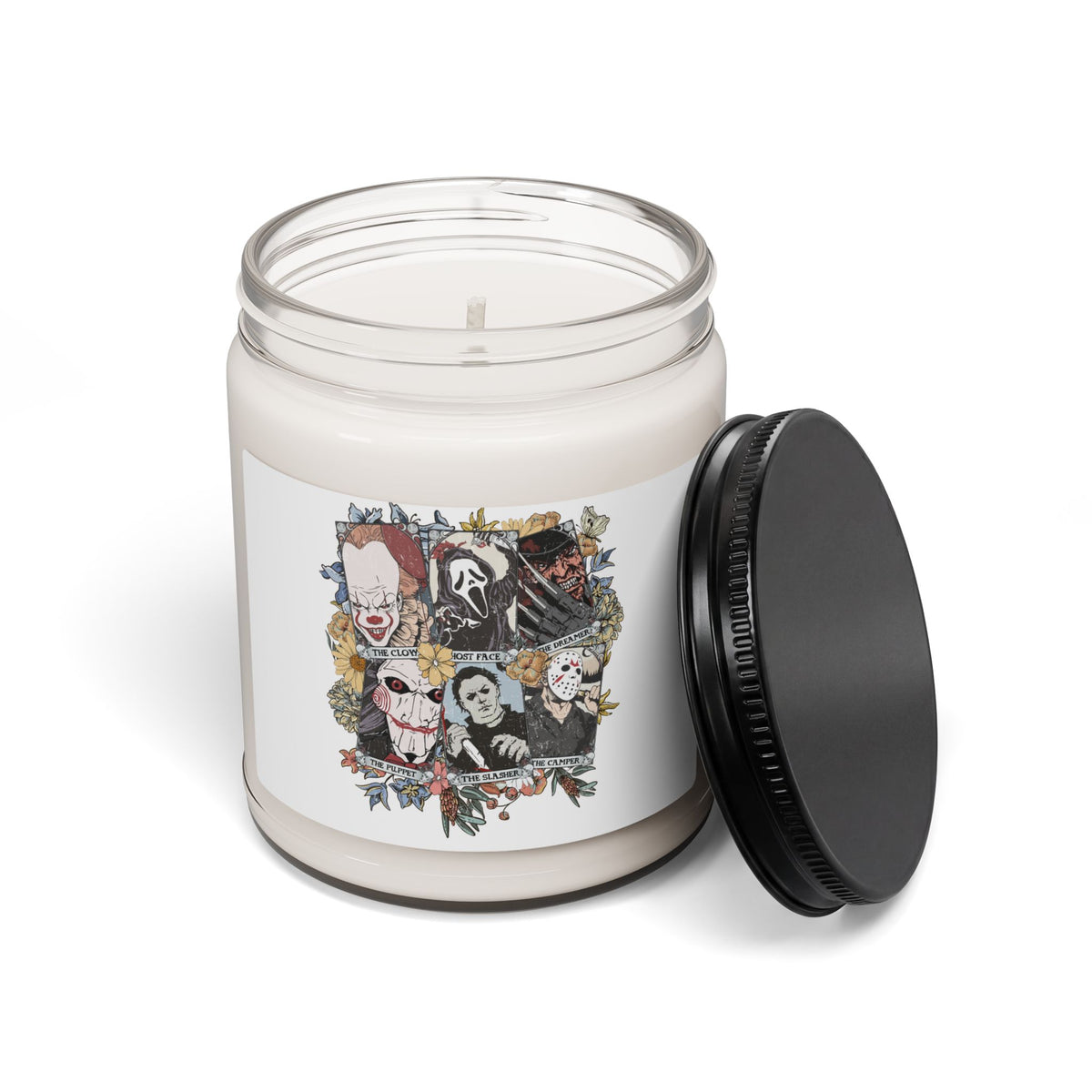 Horror Icons Soy Candle — 9oz Scented Jar (Michael Myers, Jason, Pennywise)