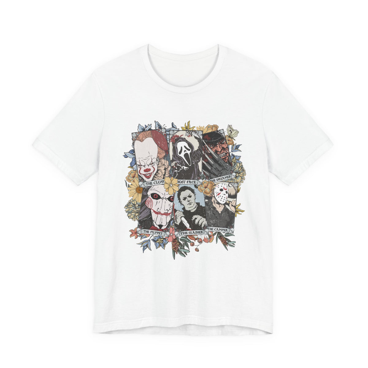 Horror Icons Collage Tee — Vintage Slasher Movie Graphic T-Shirt