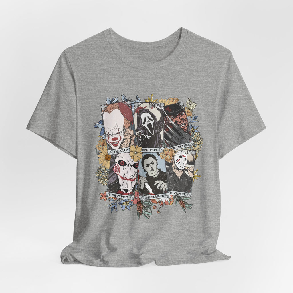 Horror Icons Collage Tee — Vintage Slasher Movie Graphic T-Shirt